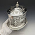 Late Victorian British Antique Silver Plated Biscuit Barrel with Glass Inner